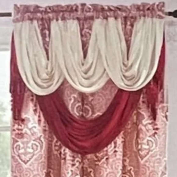 NEW  macrame jacquard fabric Panel w attached beaded valence Burgundy Beige… - Picture 4 of 11